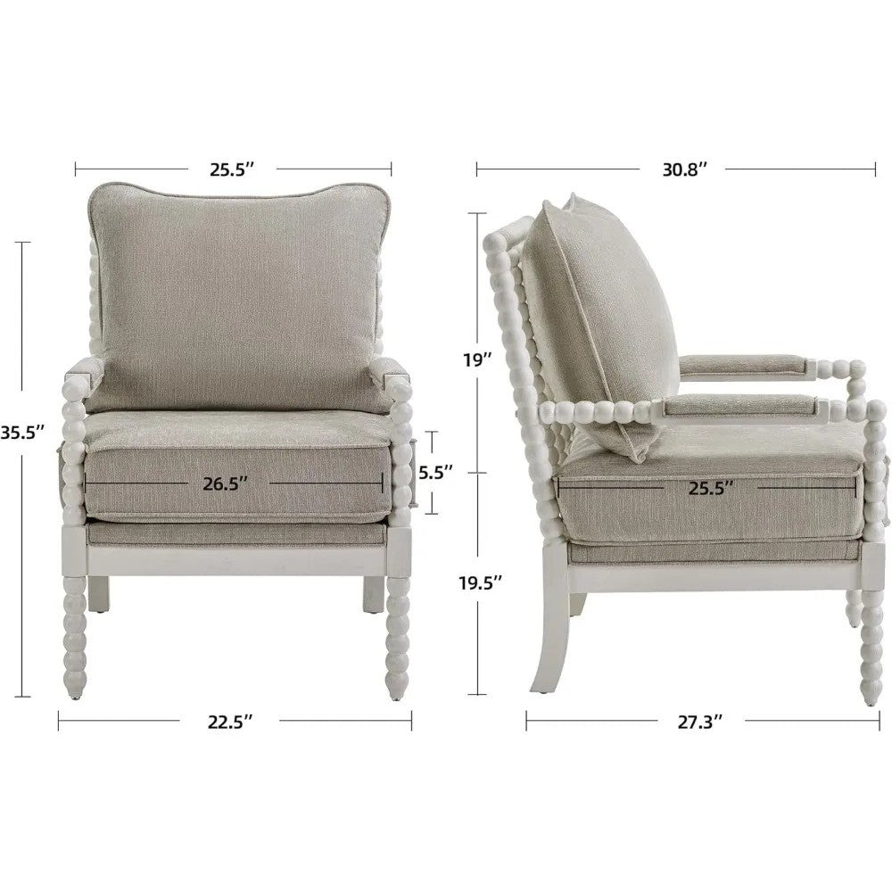 New Linen Fabric Spindle Accent Chair with Wood Frame Spool High Resilience Spring Cushion and Armrest Pads Chair
