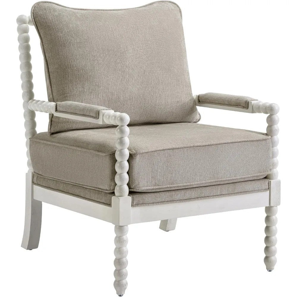 New Linen Fabric Spindle Accent Chair with Wood Frame Spool High Resilience Spring Cushion and Armrest Pads Chair